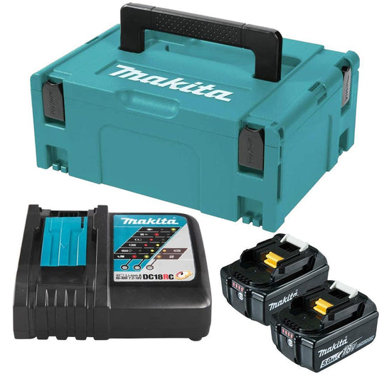 Makita 18V Li-Ion 5.0Ah Battery Pack (2-Pack) with Charger and Storage Case